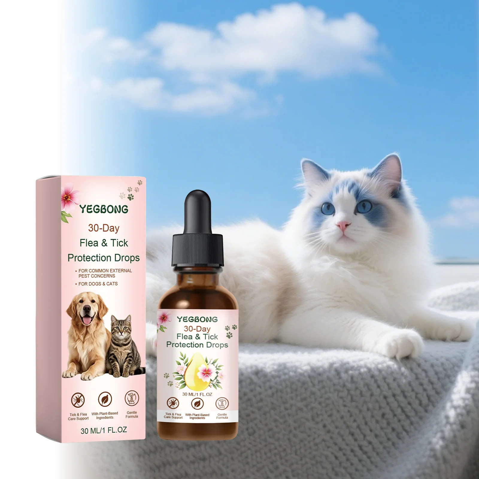 Flea Tick Protection Drops Gentle Formula For Dogs Cats Natural External Parasite Care Easy Application Based Pet Pest Repellent