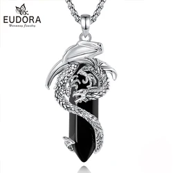 Eudora Dragon Twining Hexagonal Obsidian Prismatic Necklace Punk Healing Stone Crystal Pendant personality Jewelry Women Men Gif