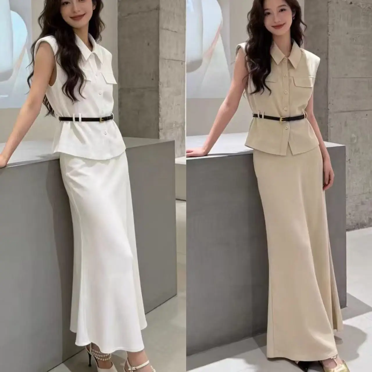 

Элегантный и стильный комплект из высококачественного льна с изысканной отделкой, состоящий из двух предметов, с поясом.