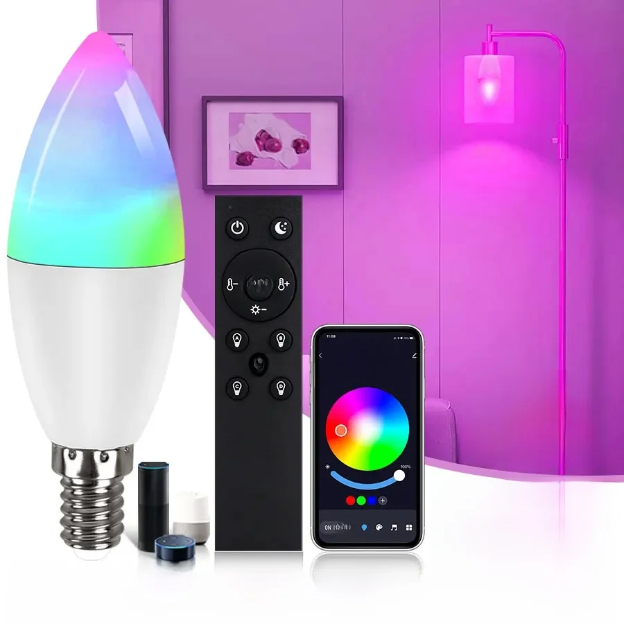 Wifi e14 led lampen 220v kerzenlicht tuya smart life spotlight rgb lampe mit rf 2,4g fernbedienung gruppe sprach steuerung alexa google