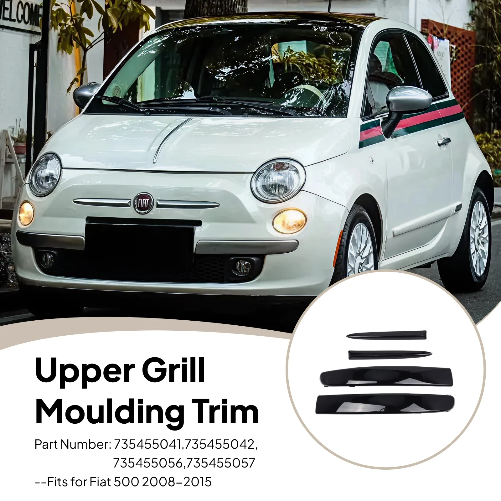 4x Front Bumper Upper Grill Moulding Trim Black for Fiat 2008-2015 500 735455041 735455056 Left and Right premium