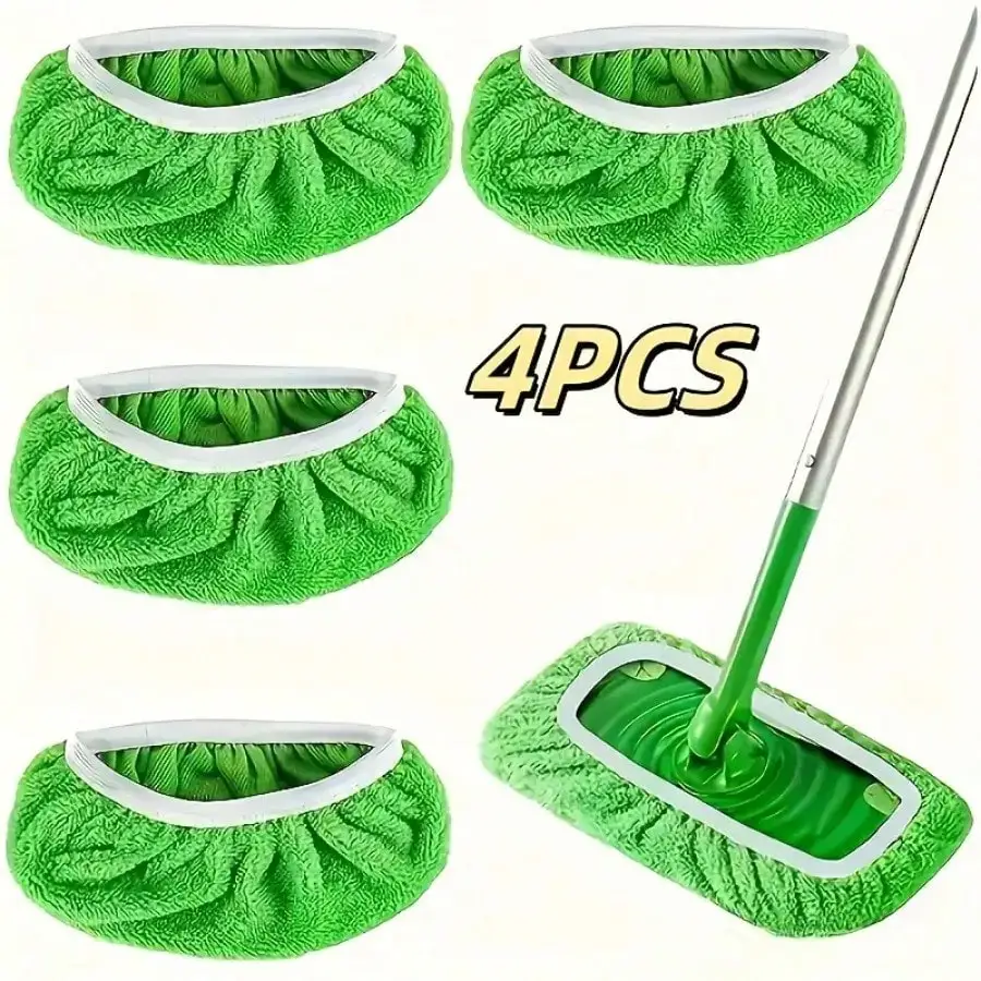 4Pcs Green Mop Pads | Absorbent Reusable Cleaning Pads for Home Office | Dry Wet Dust Removal Multifunctional Easy Clean