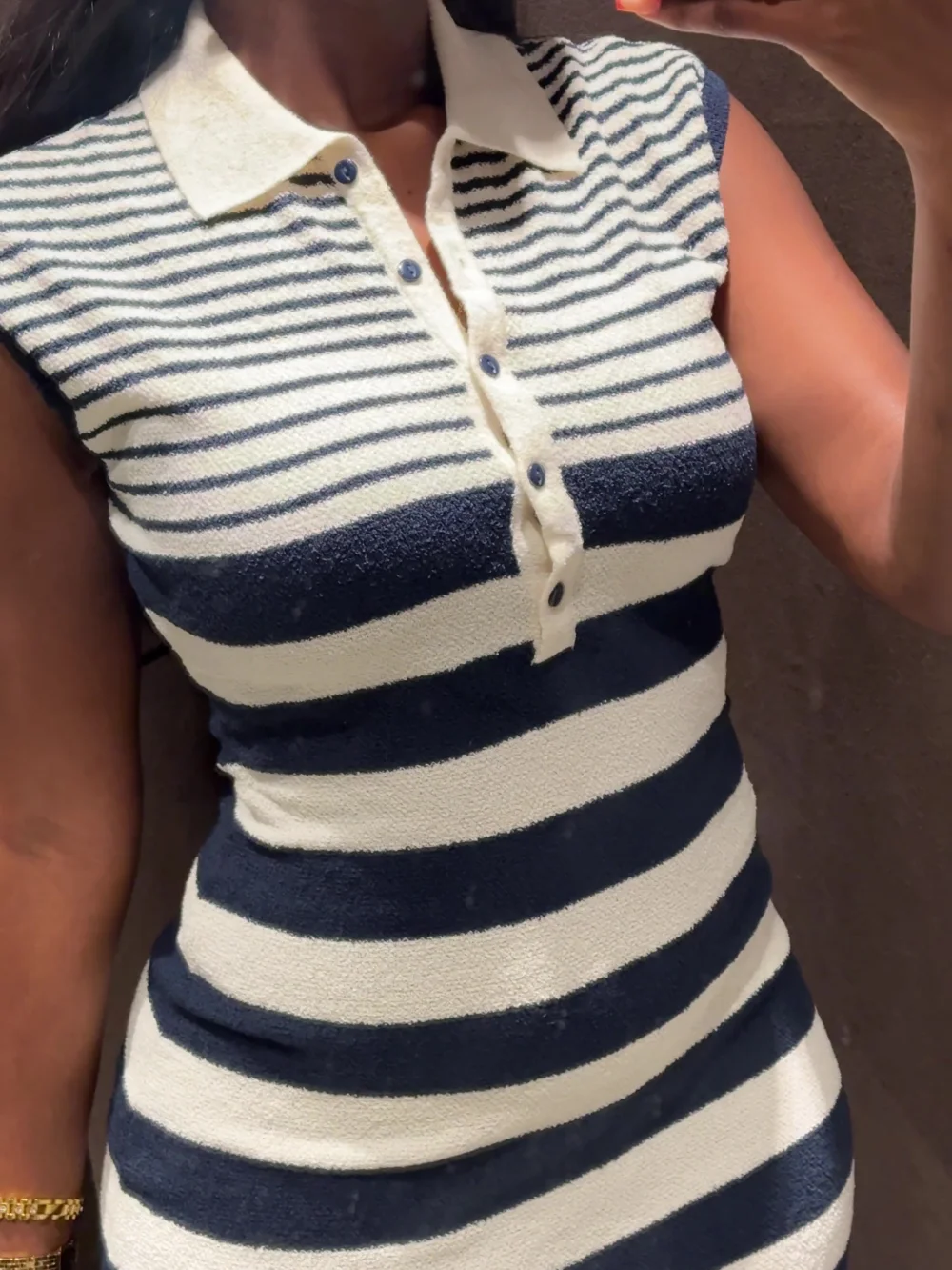 Striped Knitted Dress Women Elegant Polo Collar Sleeveless Mini Dresses Slim Fit Bodycon Sweaters Dress Old Money Vestidos
