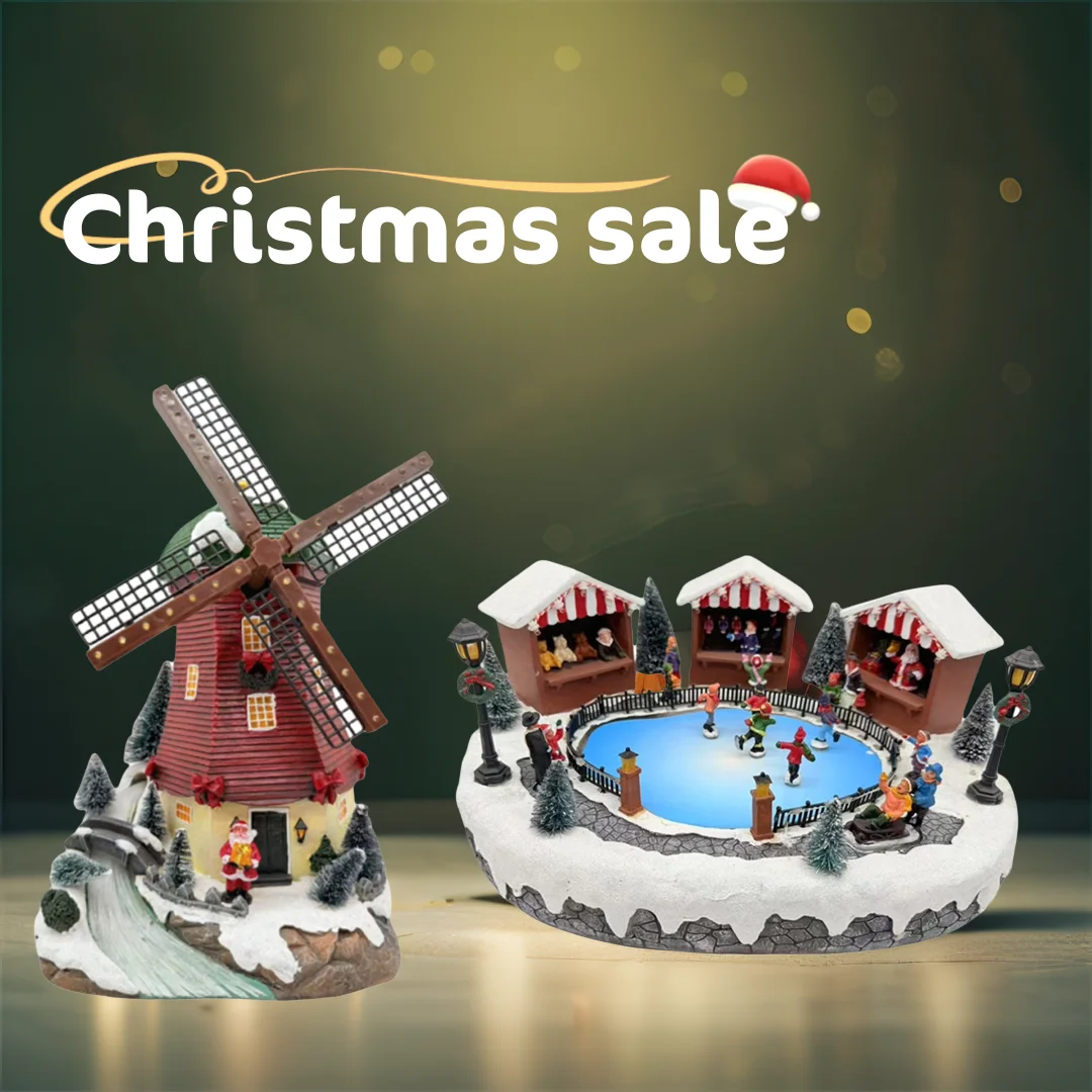

Christmas Glow Snowhouse Village Resin Animated Ice Rink Novel Christmas Home Decora for Tabletop Table Displays Indoor