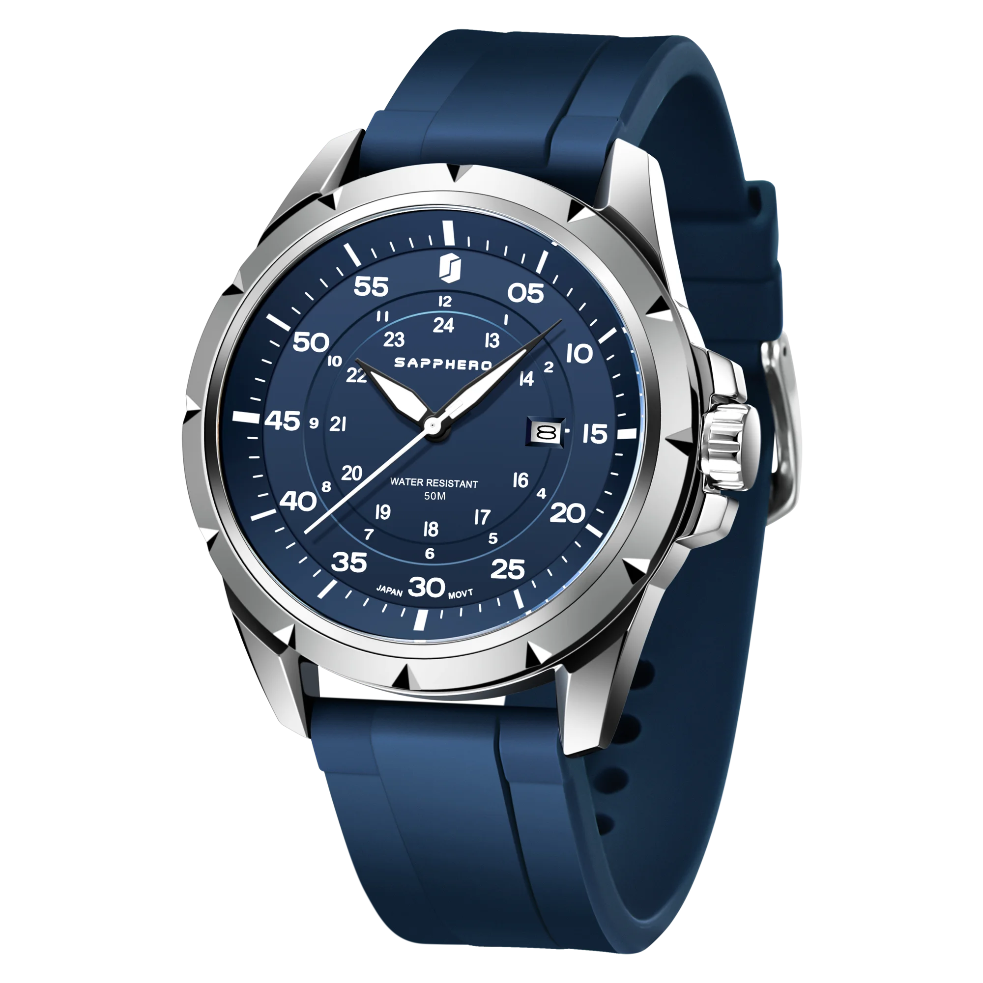 SAPPHERO Men Watch Luxury Quartz Clock 50M Waterproof Imported Movement Stainless Steel Watch Men Gift Silicone Strap Wristwatch
