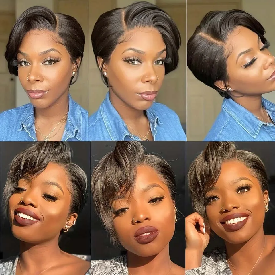 قصيرة عابث قطع بوب شعر مستعار الدانتيل الجبهة الباروكات 13 × 4 خصلات الشعر المستعار البرازيلي 150% الكثافة خصلات الشعر المستعار الإنسان قبل قطعها مع شعر الطفل