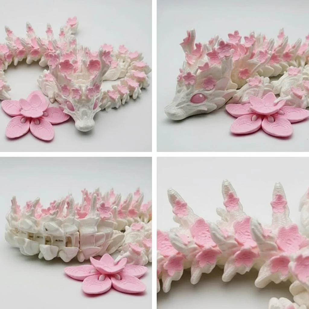 Rosa-weißes Kirschblüten-3D-gedrucktes Drachen-Mini-Modell, Desktop-Schlafzimmer-Dekoration, Halloween-Weihnachts-Geburtstagsgeschenk – Detail 3