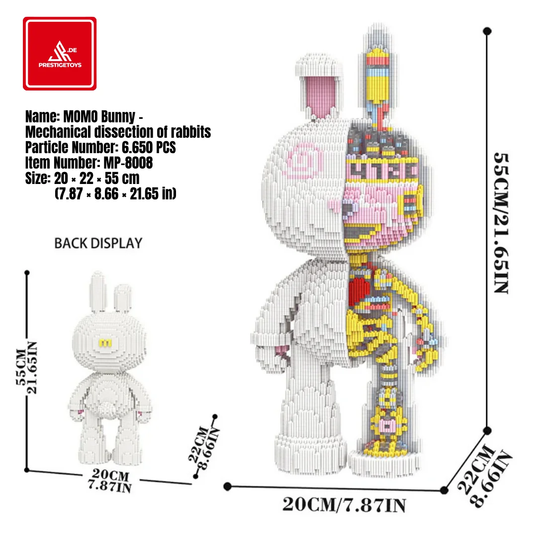 Grote 55cm Fluid Art Konijnensculptuur Bouwstenen - 3D Half-Anatomisch Mechanisch Konijnbeeld, Modern Luxe Huisdecoratie Collectible Ornament, 18+ Volwassenen DIY Cadeau (EU Voorraad)