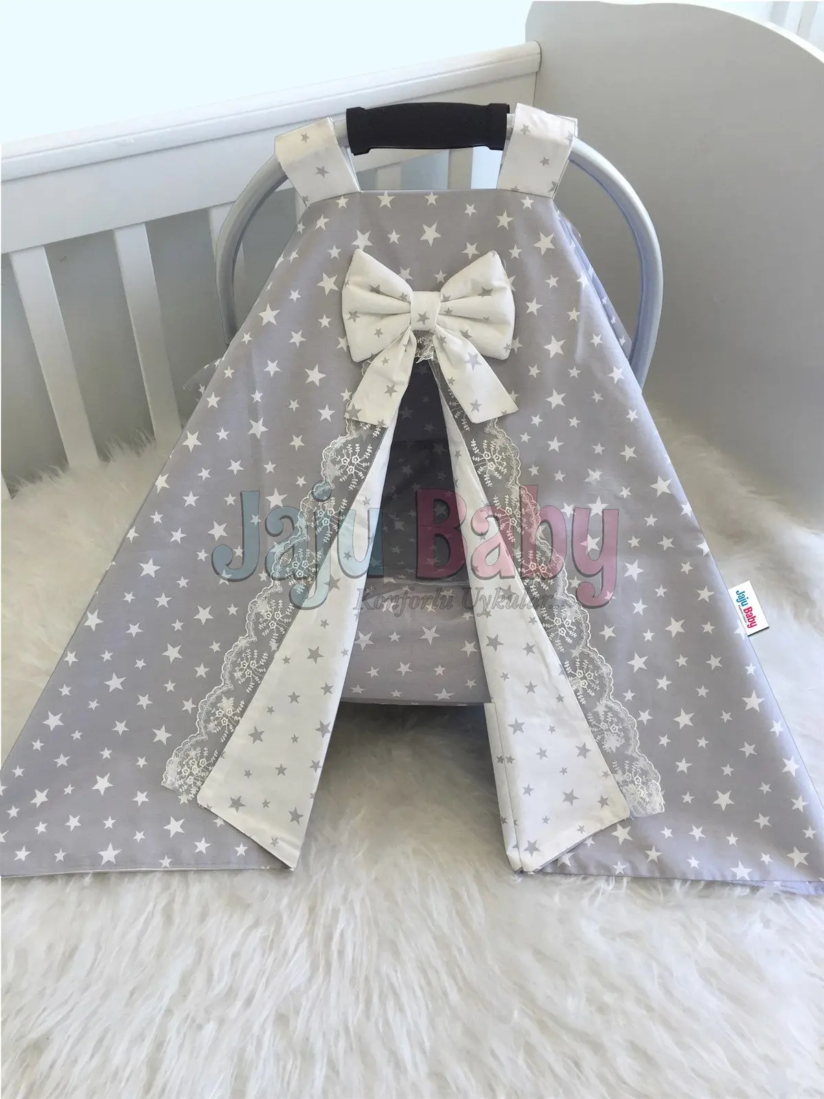 Handmade Gray and Star Combination Stroller Cover and Inner Sheet