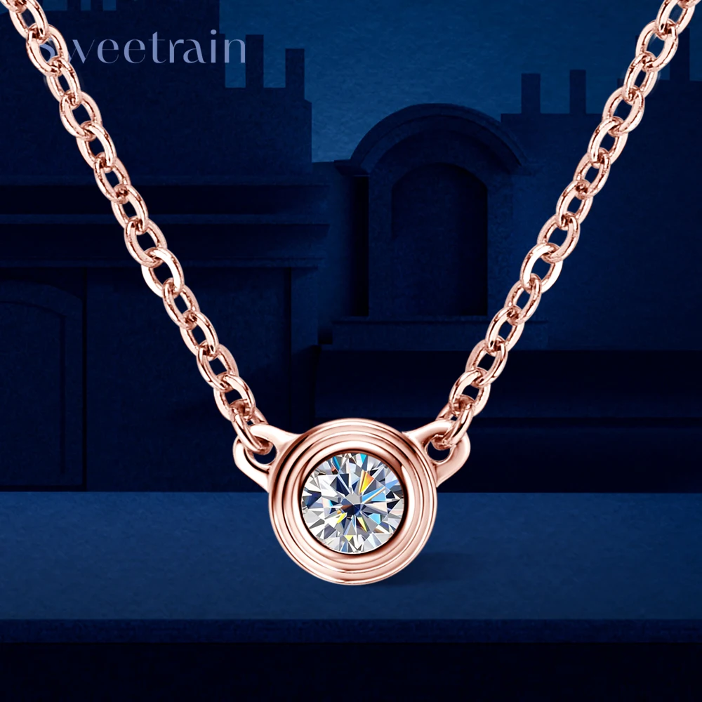 3MM Round Moissanite Pendant Necklace 0.1ct Mini Single Solitaire Necklace Clavicle Chain for Women 925 Sterling Silver Jewelry