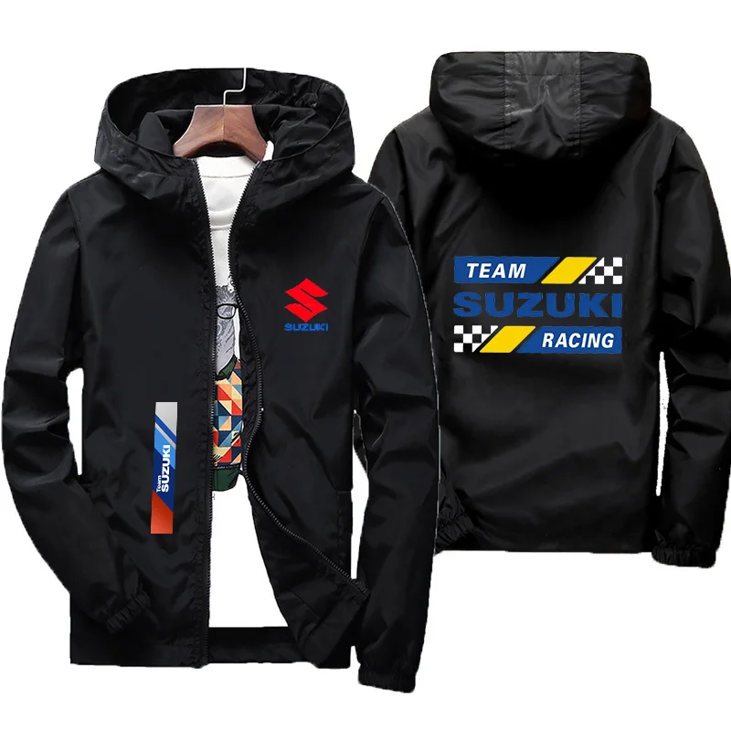 Men's Suzuki Racing Team Hooded Jacket Zipper Closure Waterproof Windbreaker Casual Spring Autumn Outdoor Sportswear
