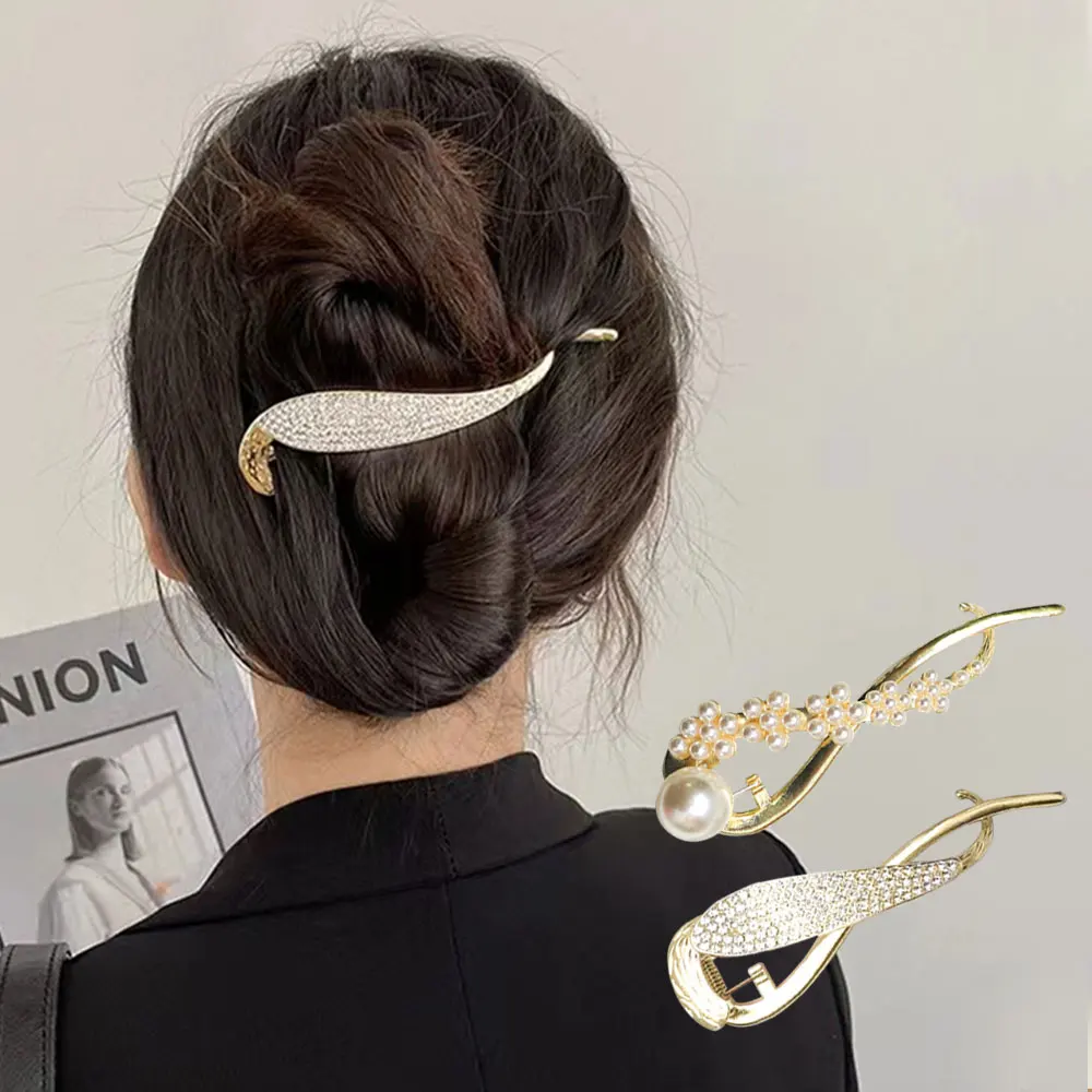 2 piece Pearl Metal claw pin female Women Hair HairPin updo Long Hair Set