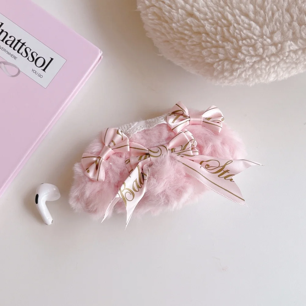 

Plush pink bow-back rabbit headphone protective case, suitable for AirPods 4/3/2Pro/2/3,creative new shock-proof protective case