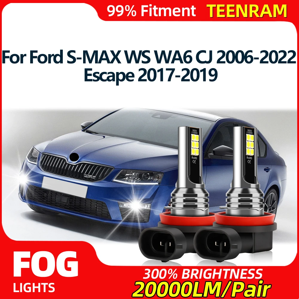 20000LM Auto LED Fog Lamps Bulbs 120W Car Fog Lights 12V 6000K White For Ford S-MAX WS WA6 CJ 2006-2022 Escape 2017-2019