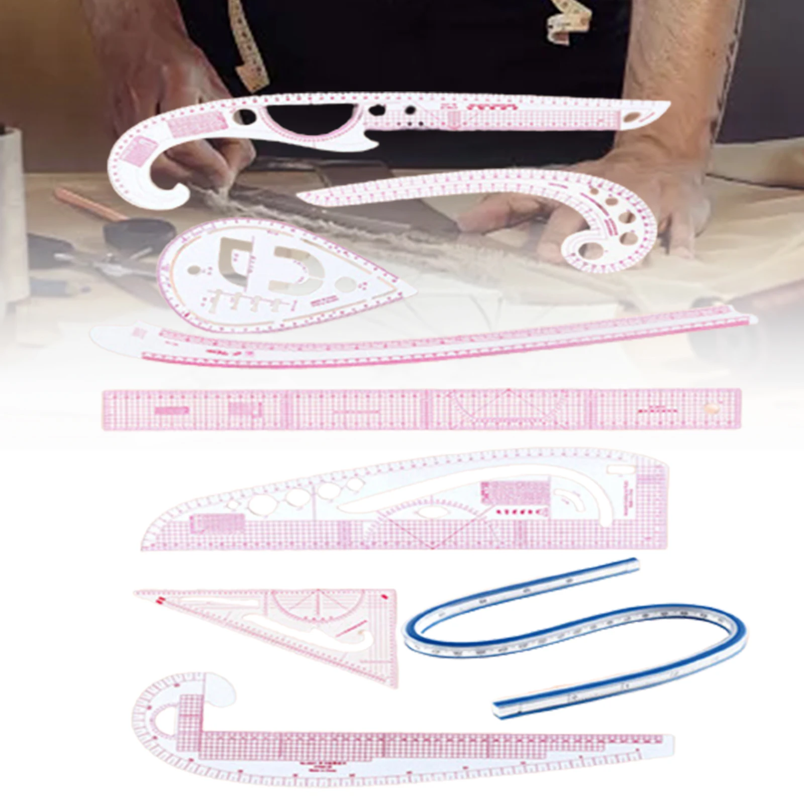 French Curve Ruler Set Tailor Pattern Making Clothes Drawing Template Fashion Design Measure Ruler for Tailors Designers