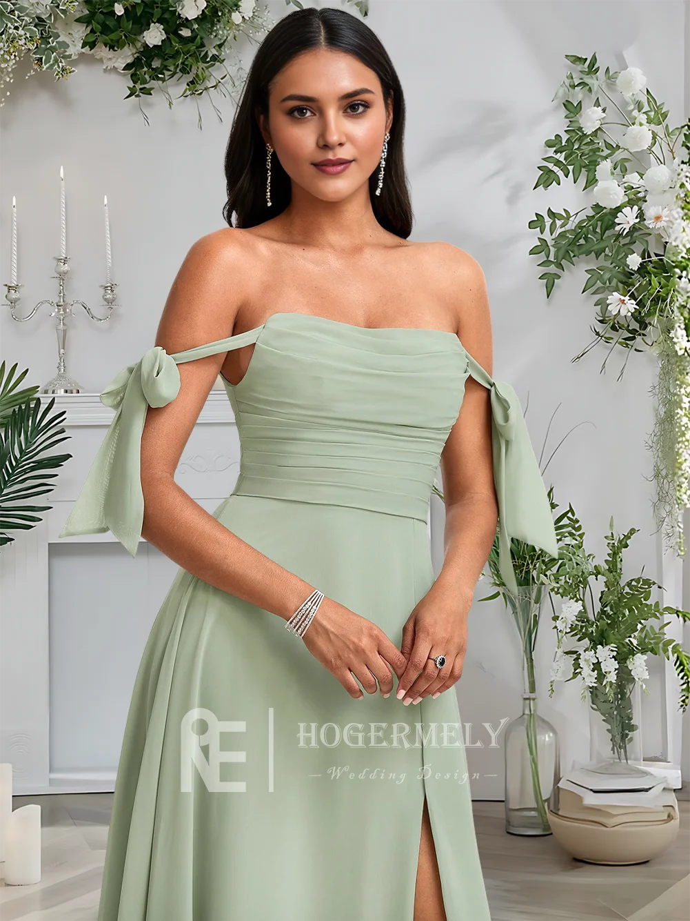 C ​ ​ Luxo celadon a linha cowl até o chão chiffon vestidos de dama de honra com arco cintas de espaguete casamento convidado cocktail 2025 ​
