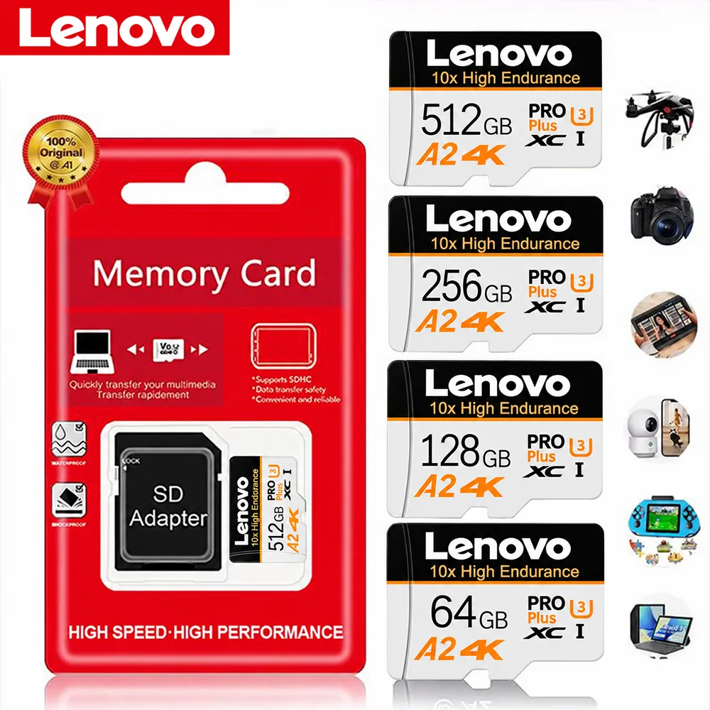 Lenovo Micro SD Card Original Extreme A1 V30 U3 Memory Card 32GB 64GB 128GB 256GB MicroSD Card 190MB/s TF Card for Phone Tablet