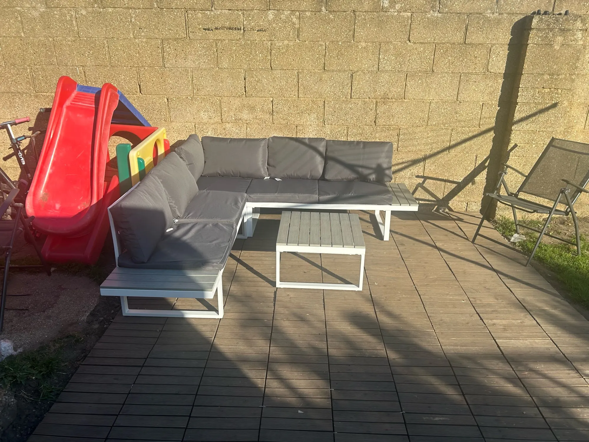 Outsunny 4 Pieces Patio Garden Set with 5-Level Recline Corner Sofa, Outdoor Garden Lounge Sectional Conversation Sofa Set photo review