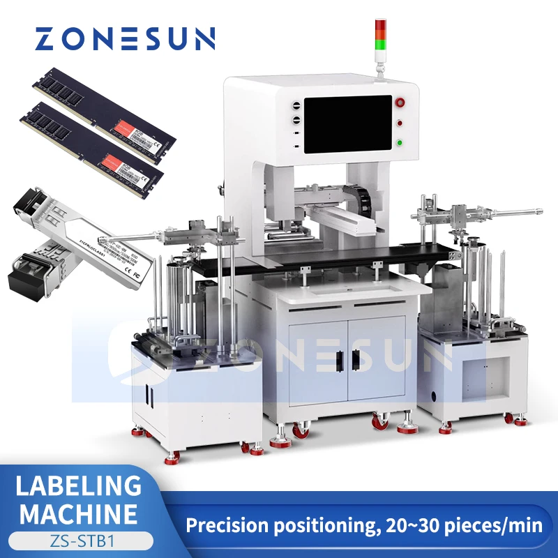 ZONESUN CCD Visual Inspection Labeling Machine with Feeder and Accumulator Flat Surface Labeler Customized Label System ZS-STB1