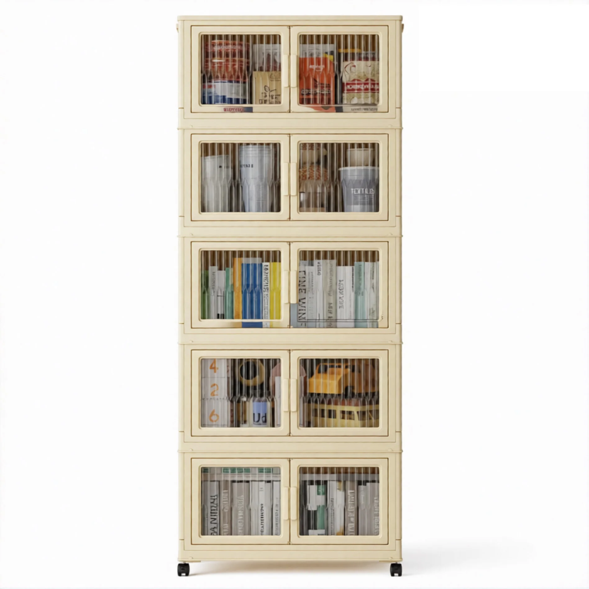 

Бежевые складные контейнеры для хранения, складные органайзеры для шкафов и пластиковые ящики для хранения, подходящие для спален и общежитий.