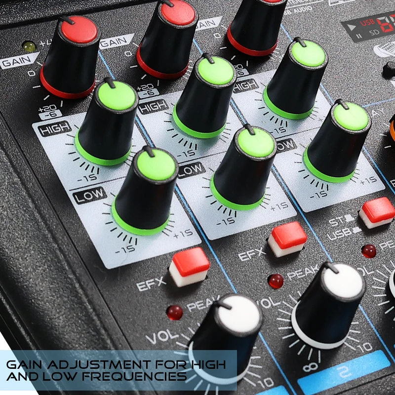 4-Channel Small Audio Mixer with Bluetooth, Usb, Mp3, 48V Phantom Power, for Mobile Phone and Computer Live Streaming, K-Song Mixer image 4