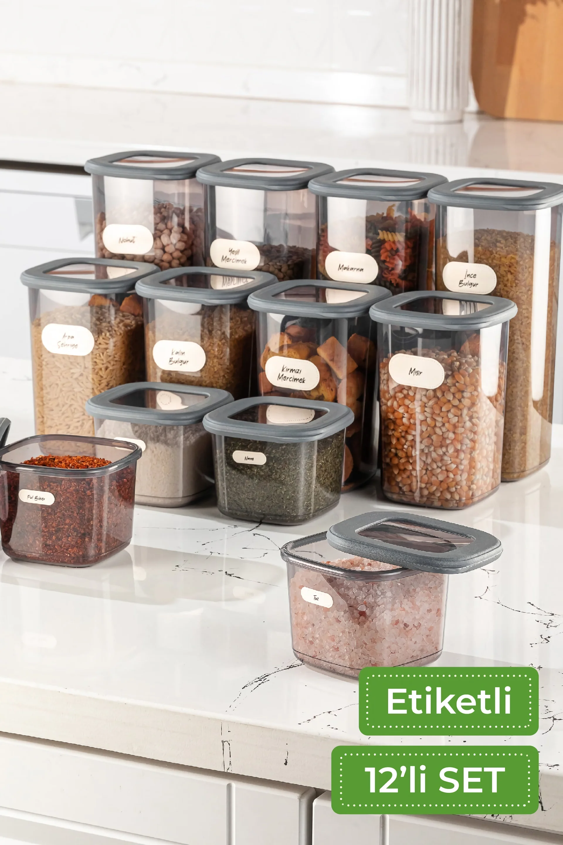 

Kitchen Storage Container Etiketli Kare Supplies Storage Container 12'li Set 4x(0,55 LITRE, 1,2 LITER, 1,75 LITRE) Impact-Resistant Plastic