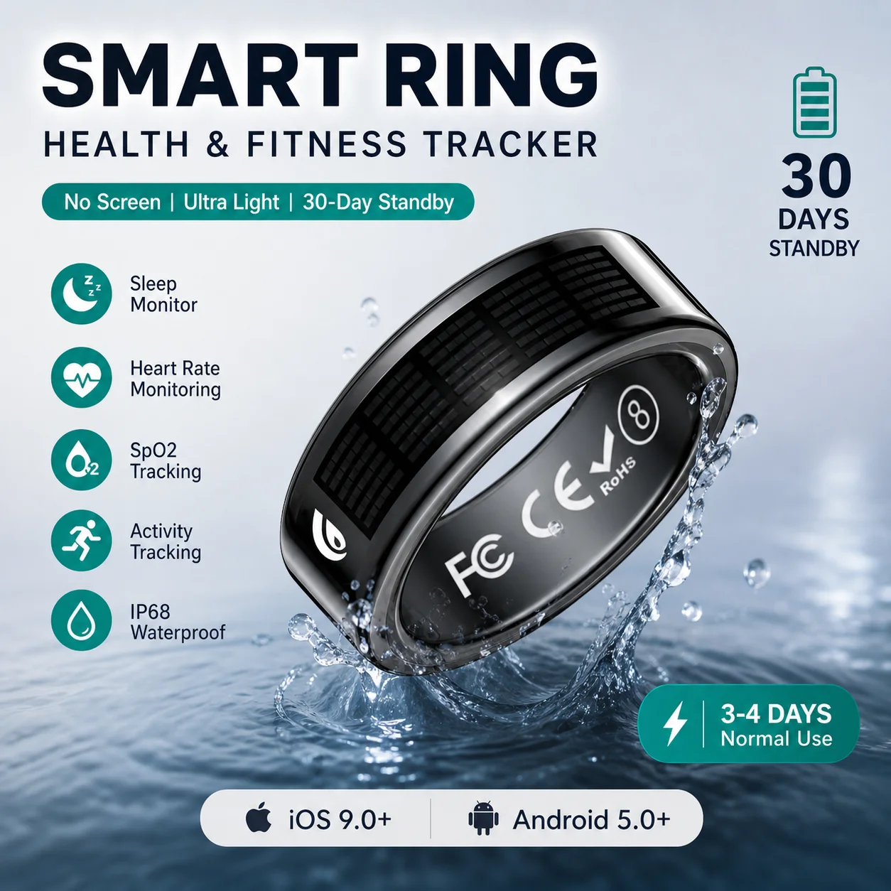 2026 new smart ring with charging for men women case Sleep/timer monitor heart rate  Gps tarcking remove control photos 5ATM waterproof  for ios Android