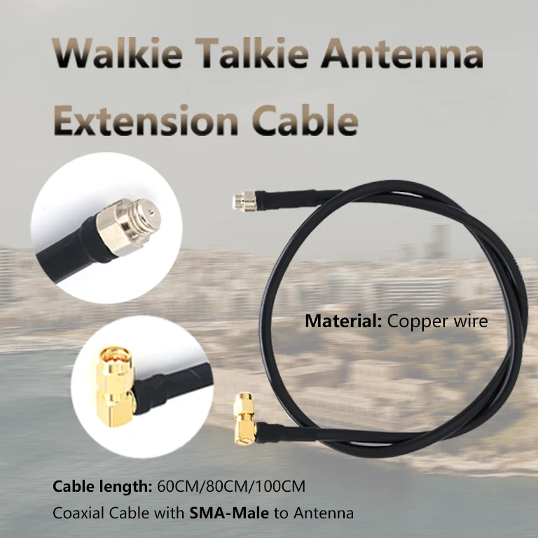 60CM/80CM/100CM Walkie Talkie Antenna Extension Connection Coaxial Cable to SMA-Male Cord for DP4400 Ham radio Pure Copper wire