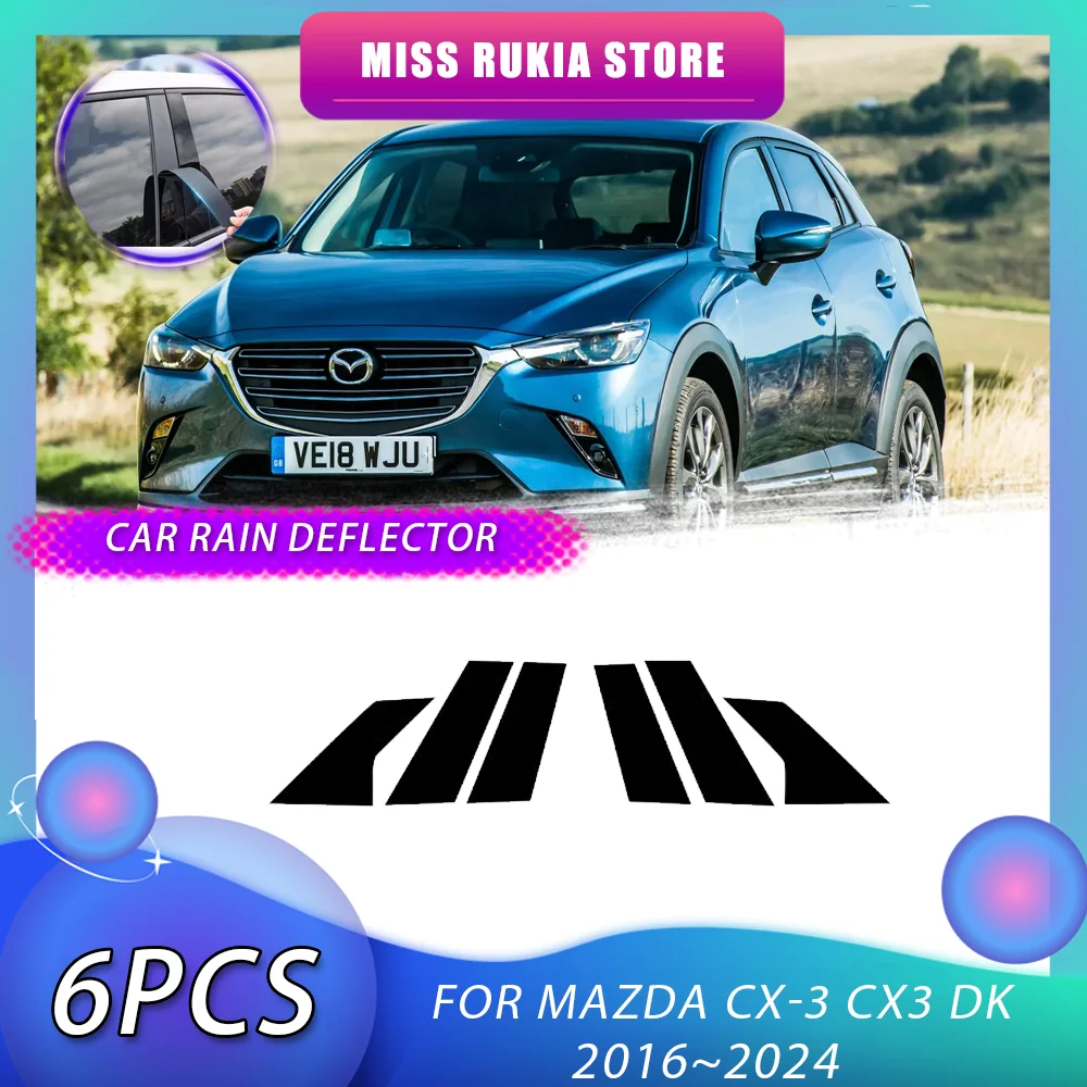 

6pcs Car Window Trim Cover for Mazda CX-3 CX3 DK 2016~2024 Bright Black Pillar Posts Sticker Auto Door Decal Accessories 2017