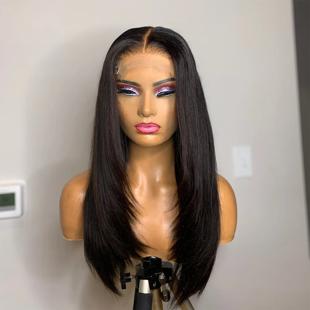 Peluca de cabello humano liso de 250 de densidad, peluca de cabello humano sin pegamento con encaje frontal transparente 13x4, peluca prearrancada para mujeres lista para usar