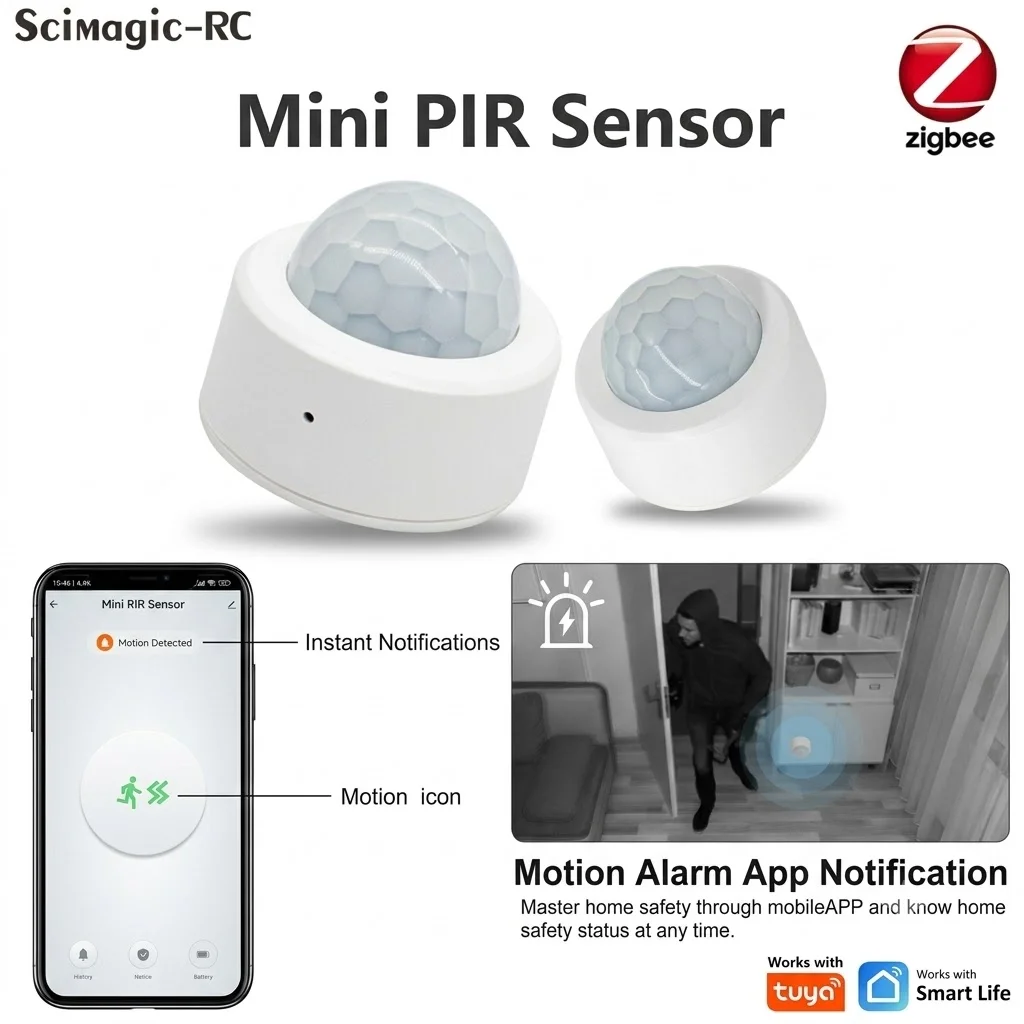 Zigbee 3.0 Mini-PIR-Bewegungssensor, Infrarot-Bewegungsmelder, Sicherheitsalarm, funktioniert mit Alexa und Google Home, Gateway erforderlich