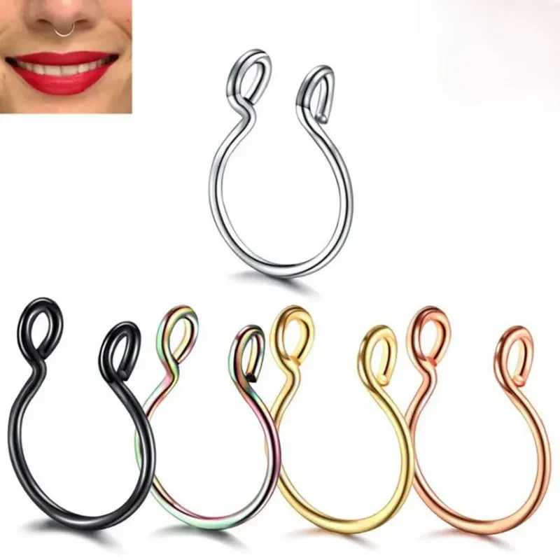 Pince-nez en forme de U pour femmes, faux anneau, Septum, sans Piercing, anneaux à lèvres, 3 couleurs, fer à cheval en acier inoxydable, bijoux pour le corps, cadeau, 1/5 pièces/ensemble