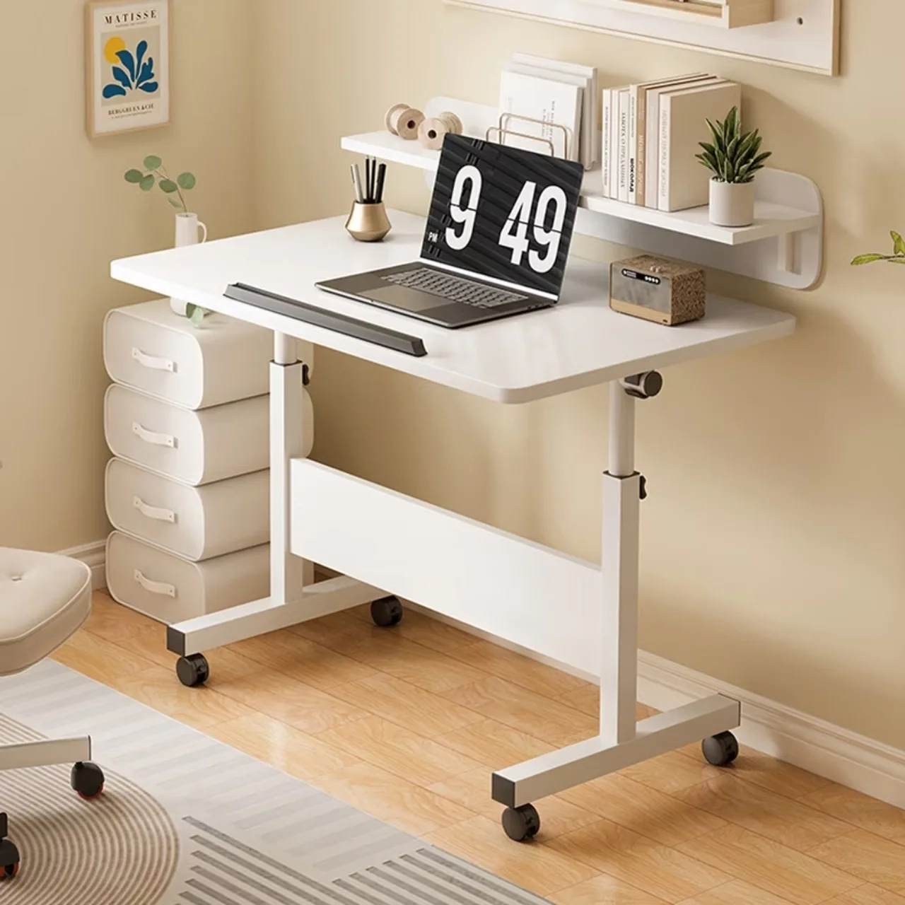 Small Standing Desk Adjustable Height, Mobile Folding Desk with Wheels, Portable Rolling Desks Computer Office Workstations for Home Office