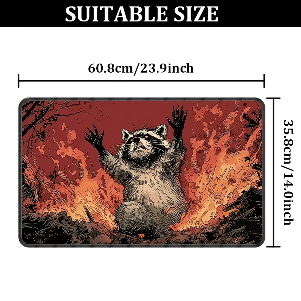 1Pc Raccoon in Flames MTG Playmat, Dark Art Desk Mat for Office Work Gaming, Non-Slip Mouse Pad & Great Gift