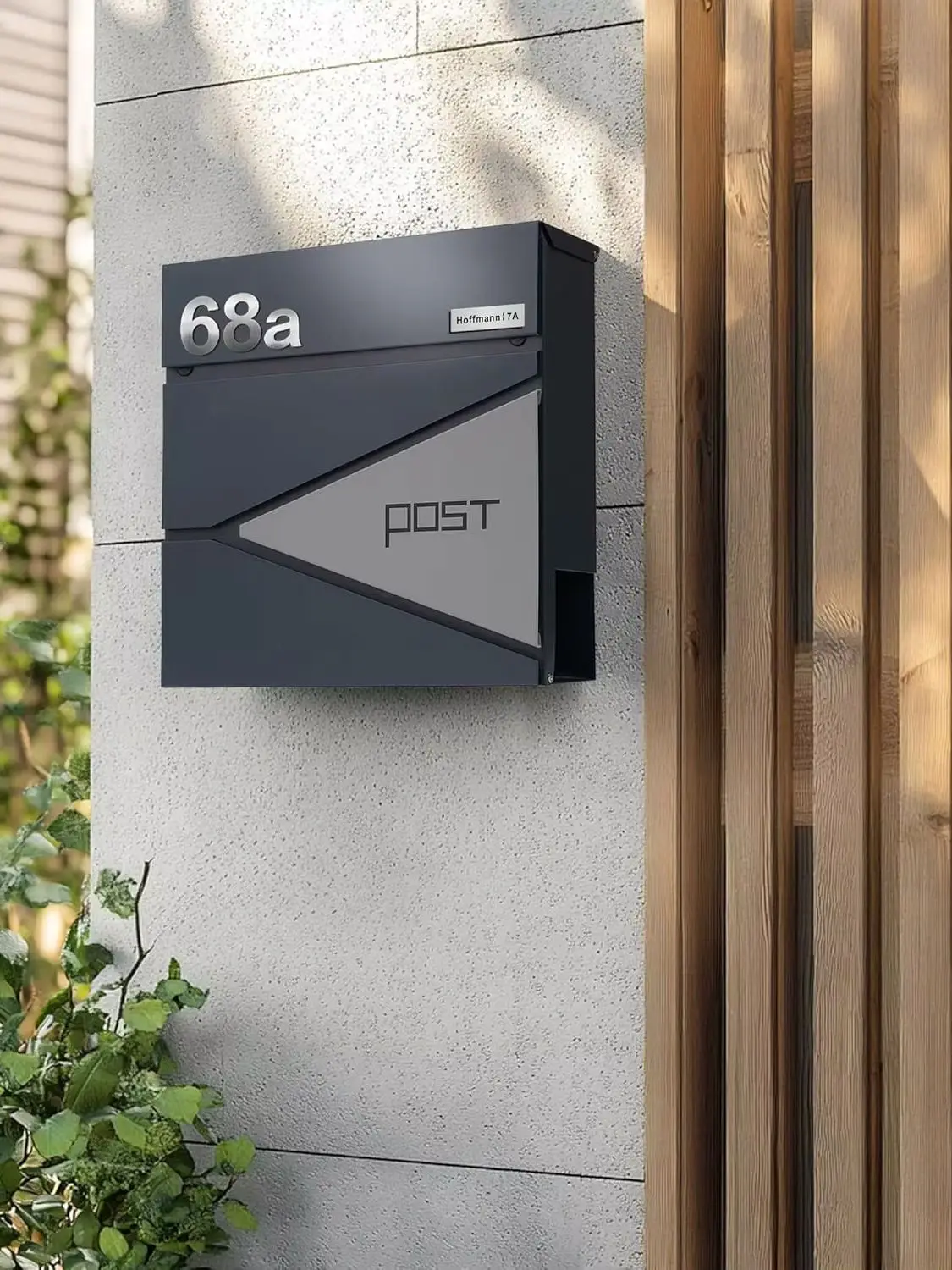 XXL Wandbriefkasten Anthrazit mit Zeitungsfach, Metall Briefkasten mit Schloss, für DIN C4, 4 Schlüssel, Wetterfest, Wandmontage
