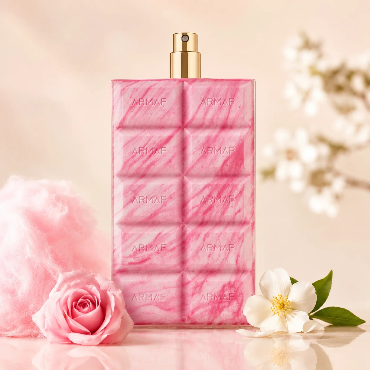 Armaf Delights Dubai Delicacy Cotton Candy EDP Perfume For Women Pink Marble Chocolate Shape Bottle Long Lasting Sweet Gourmand Fragrance Luxury Gift Box Dating Birthday Gift For Her