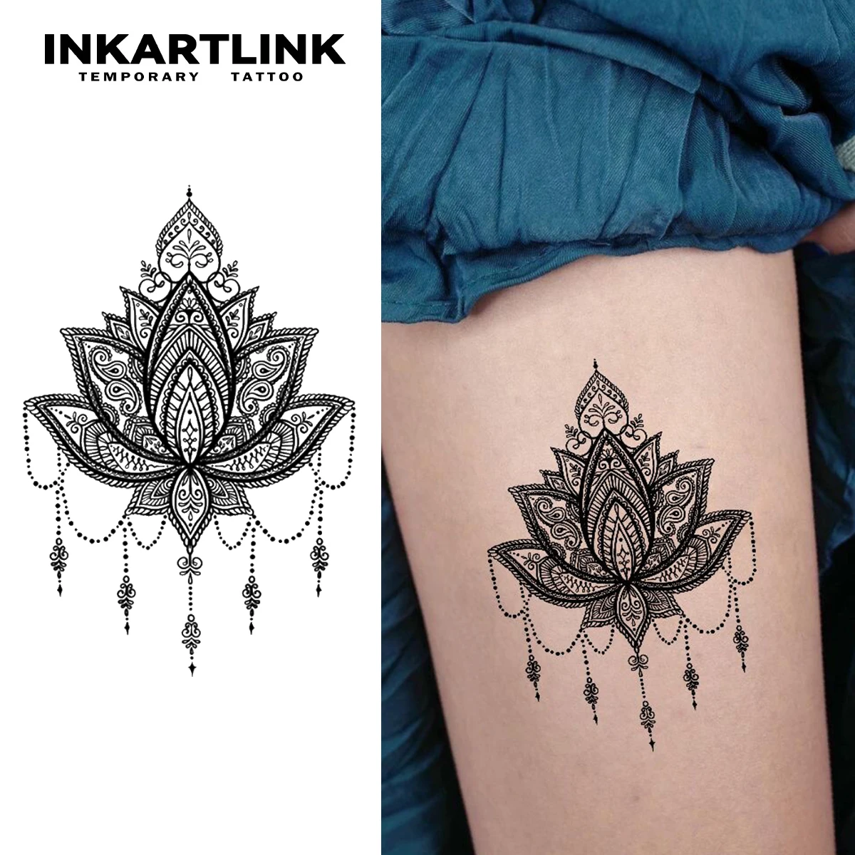 Temporärer halbpermanenter Mandala-Tattoo-Aufkleber: 1–2 Wochen wasserfester, reibungssicherer Stil