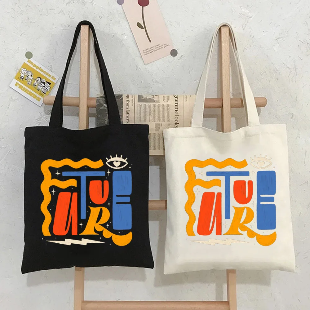 Letter Art Logo Color Combinations Design Tote Bags Handbags Canvas Shoulder Women Shopper Bag Reusable Eco Large Capacity