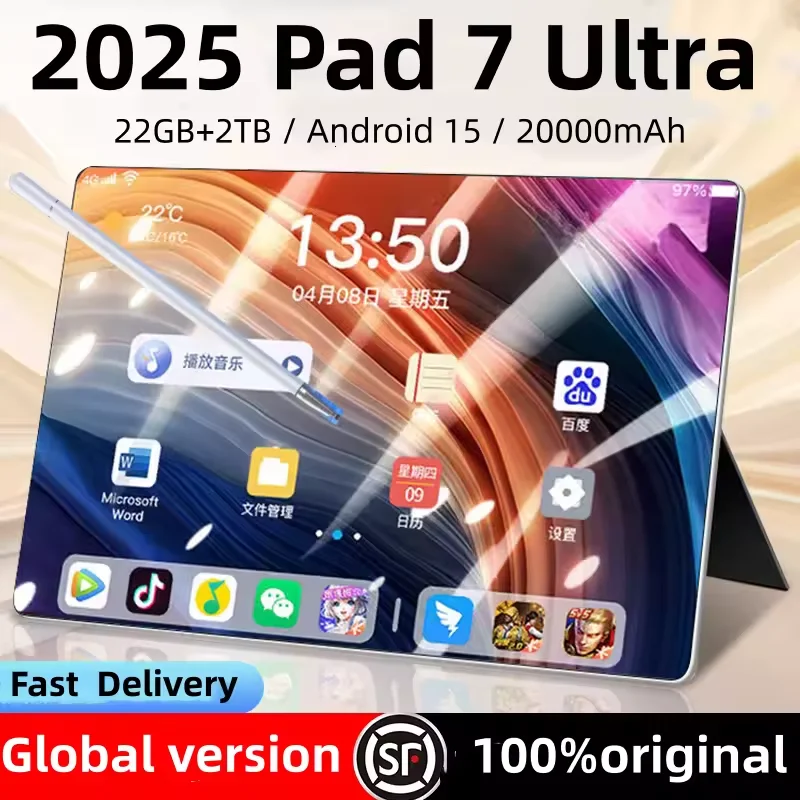 Tablette originale mondiale 7 Ultra 11 pouces Android 15 22GB 2TB 20000mAh 5G double carte SIM WiFi GPS HD 4K Android tablette M PC