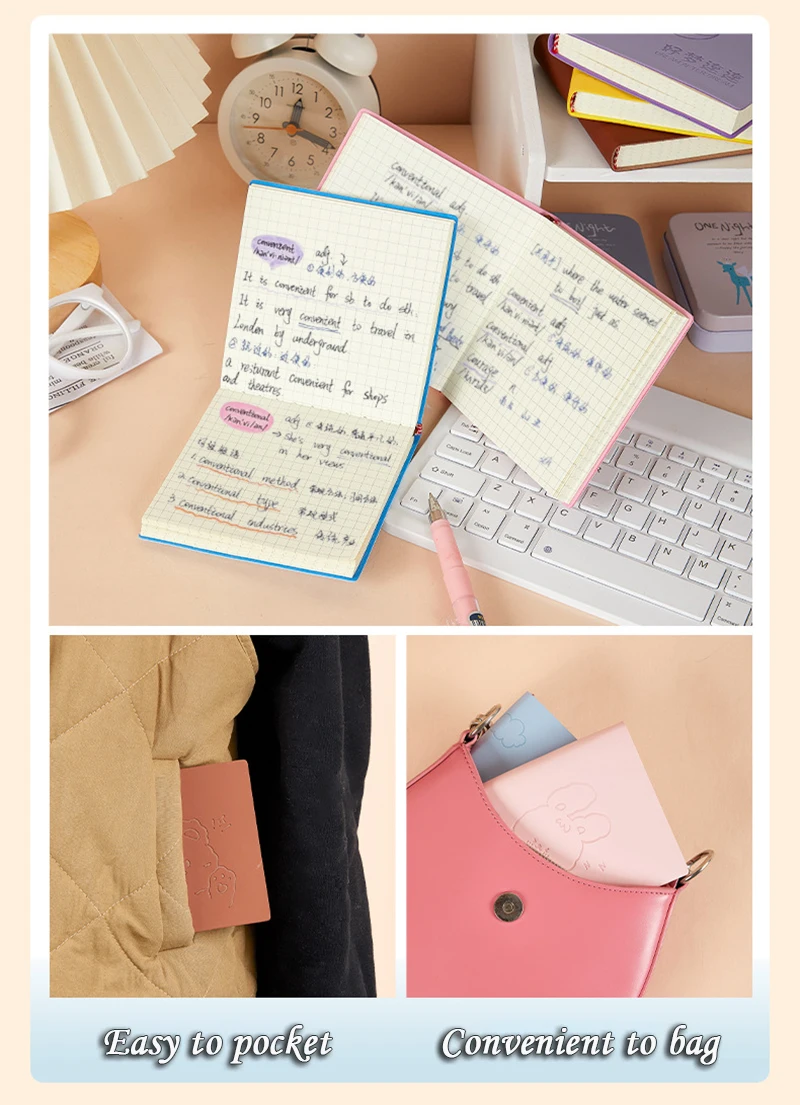 Quadratisches Notizbuch und Tagebuch, Mini-Notizblock, Tagebuch, Agenda, Planer mit liniertem/Raster/blankem Briefpapier für den Schulanfang, Bürobedarf – Detail 2