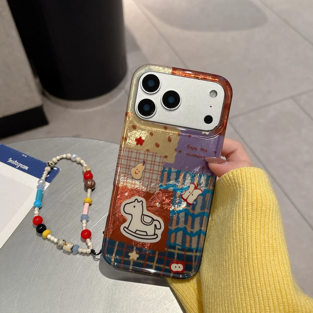 Чехол для телефона Apple Pony в клетку в стиле ретро, подходит для iPhone 14/15/16/17 Pro Max, новый модный противоударный защитный чехол