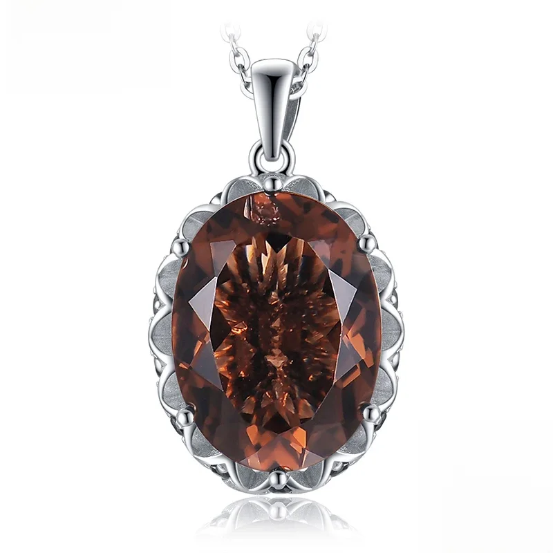 JewelryPalace ogromny 8ct naturalne kwarc dymny 925 srebrny wisiorek naszyjnik dla kobiet bez łańcuszka — zdjęcie 2