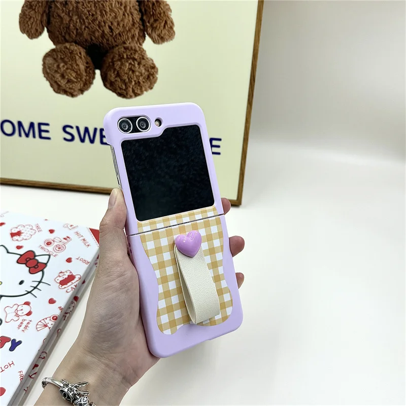 Korean love irregular checkered ring phone case Samsung Galaxy Z Flip6 5 4 3 Z Flip5 Flip6 Flip6 5G cartoon flip Kawaii case