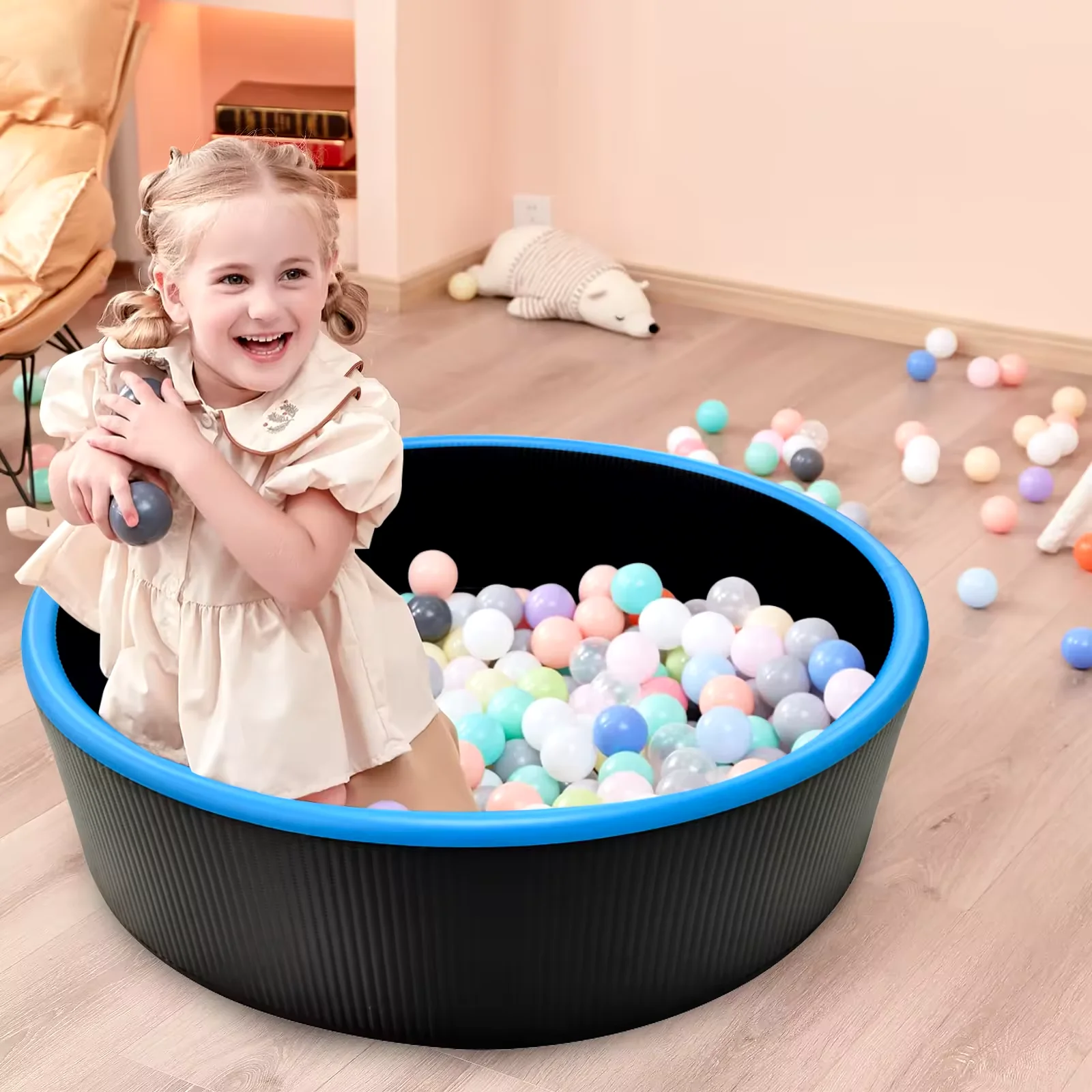 140cm Large Ball Pit Baby Ball Pit with Pop-Up Playmat Portable and Foldable Kids Ball Pit, Dog Play Pit, Indoor and Outdoor Use