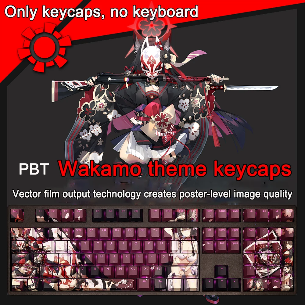 Anime Game Keycaps, Arquivo Azul, PBT, Dye Subbed, Backlit, Keycaps para 61, 87, 104, 108 Layout, Perfil de cereja, 1 Set