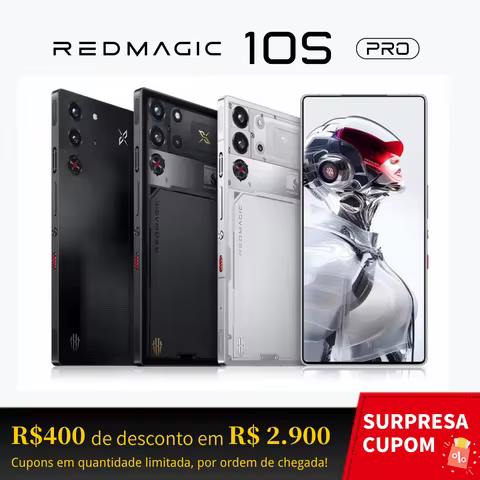 REDMAGIC 10S Pro Celular Gamer Smartphone 5G 12/16/24GB + 256/512GB/1TB Dual SIM Bateria 6500mAh/7050mAh Preto/Prata