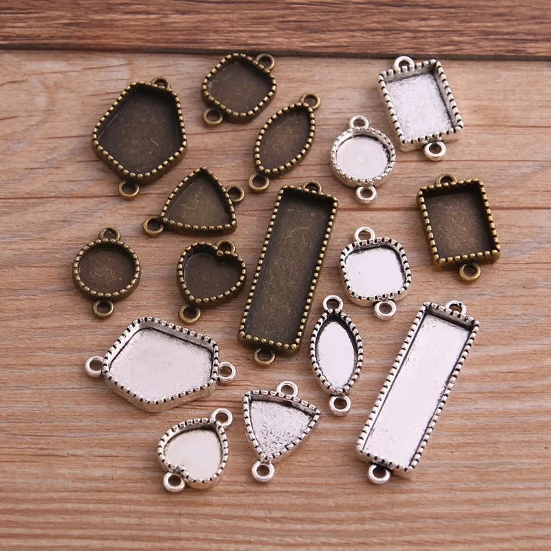 10 sztuk Mix rozmiar wewnętrzny dwa kolory styl geometrii prostokąt serce owalny prostokąt Cabochon podstawa ustawienie Charms wisiorek — zdjęcie 2