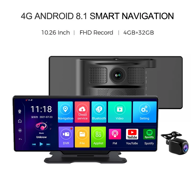 10.2 Inch HD 1080P Car GPS Navigation ADAS Auto Recorder Video Surveillance Android 8.1  Dual Cameras DVR RAM 4GB+ROM 32GB