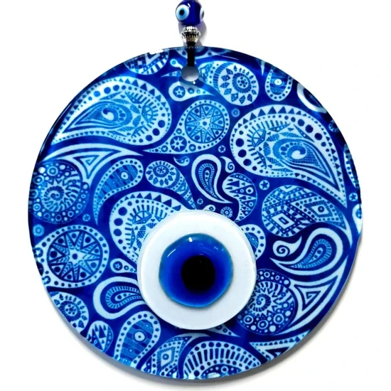 Mixperi Blue White Glass Evil Eye Beads, Handcrafted Glass Wall Ornament