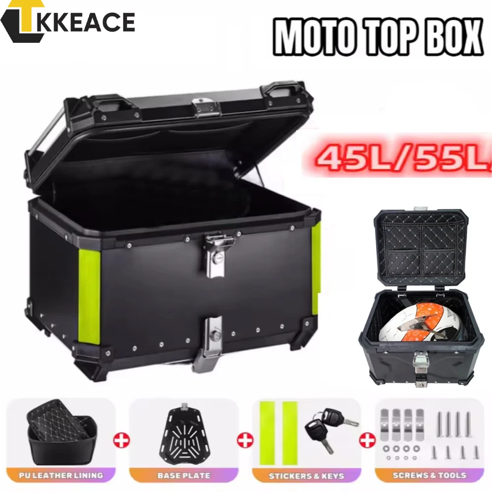 TKKEACE 45L/55L Custodia in alluminio CNC per moto Baule con schienale Scatola portaoggetti per attrezzi per bagagli posteriori con coda superiore universale
